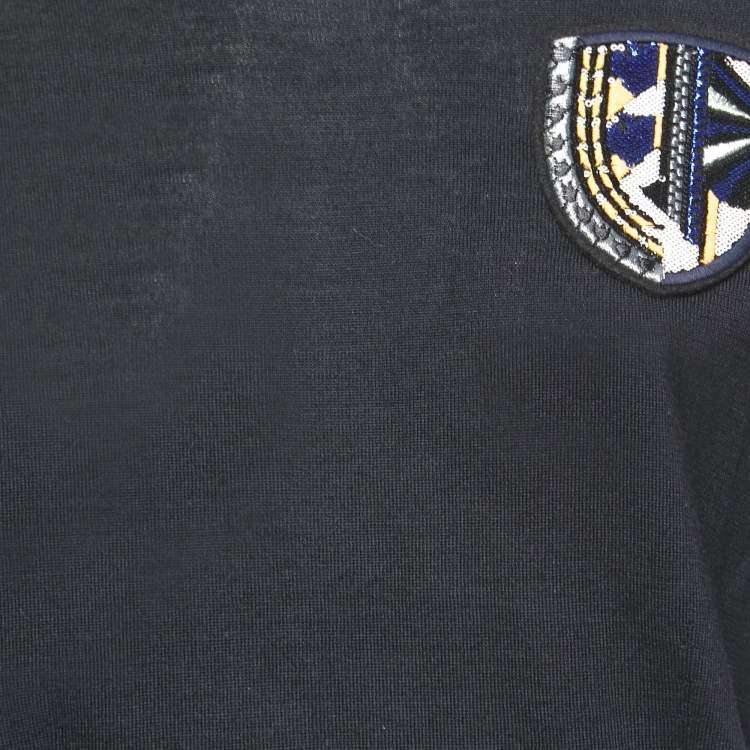 Pre Owned Christian Dior Black Wool Emblem Patch Detail Knit Top S