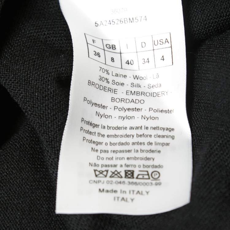 Pre Owned Christian Dior Black Wool Emblem Patch Detail Knit Top S