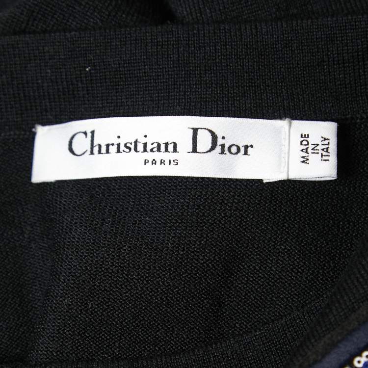 Pre Owned Christian Dior Black Wool Emblem Patch Detail Knit Top S