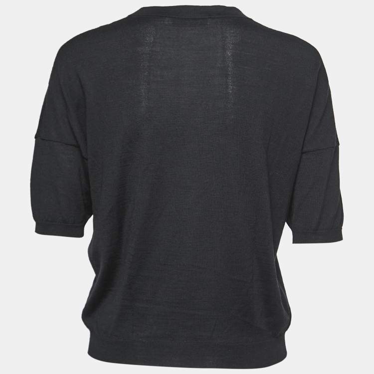 Pre Owned Christian Dior Black Wool Emblem Patch Detail Knit Top S