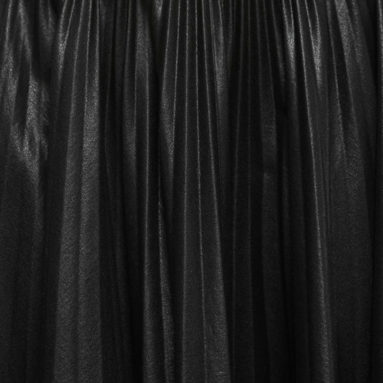 Pre Owned Dior Black Coated Denim Pleated Midi Skirt M