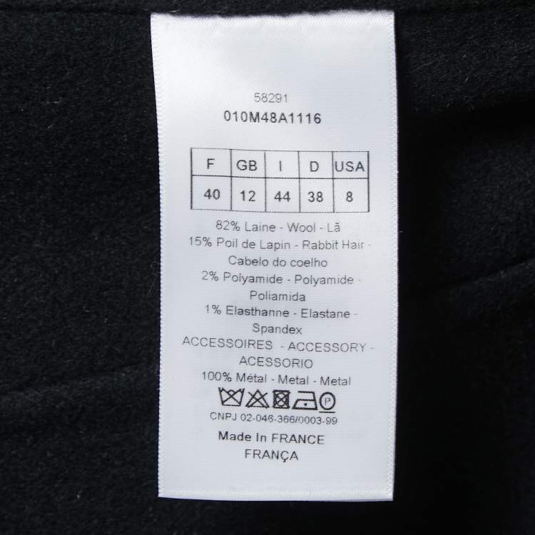 Pre Owned Dior Black Wool & Rabbit Hair Belted Coat M