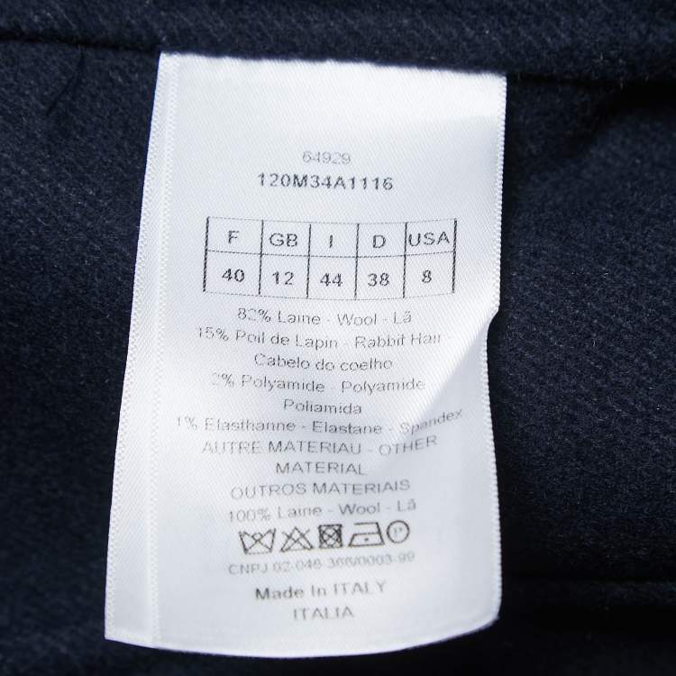Pre Owned Dior Navy Blue Wool & Rabbit Hair Tie Front Coat M
