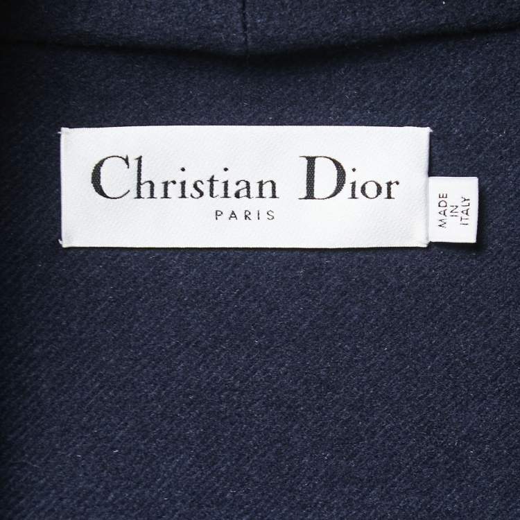 Pre Owned Dior Navy Blue Wool & Rabbit Hair Tie Front Coat M
