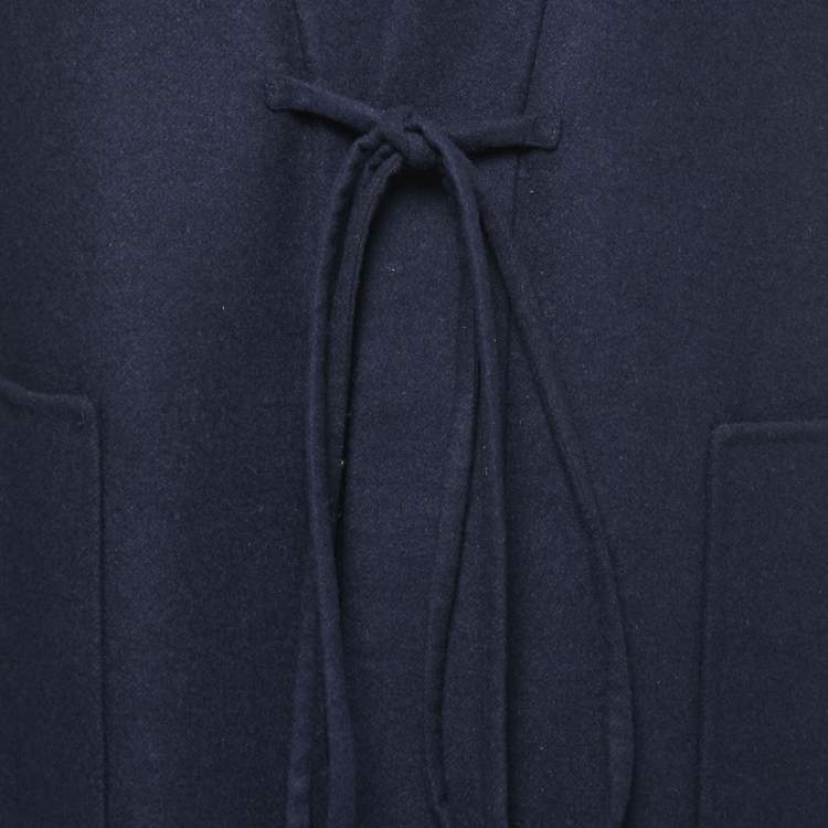 Pre Owned Dior Navy Blue Wool & Rabbit Hair Tie Front Coat M