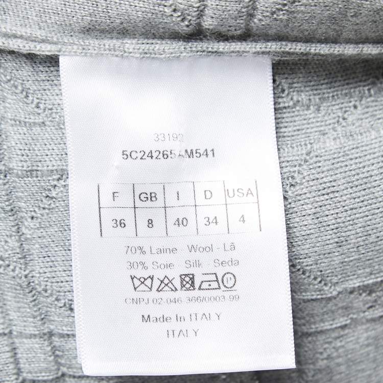 Pre Owned Dior Grey Macrocannage Wool & Silk Knit Zip Up Jumper S