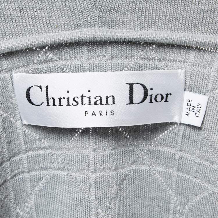 Pre Owned Dior Grey Macrocannage Wool & Silk Knit Zip Up Jumper S