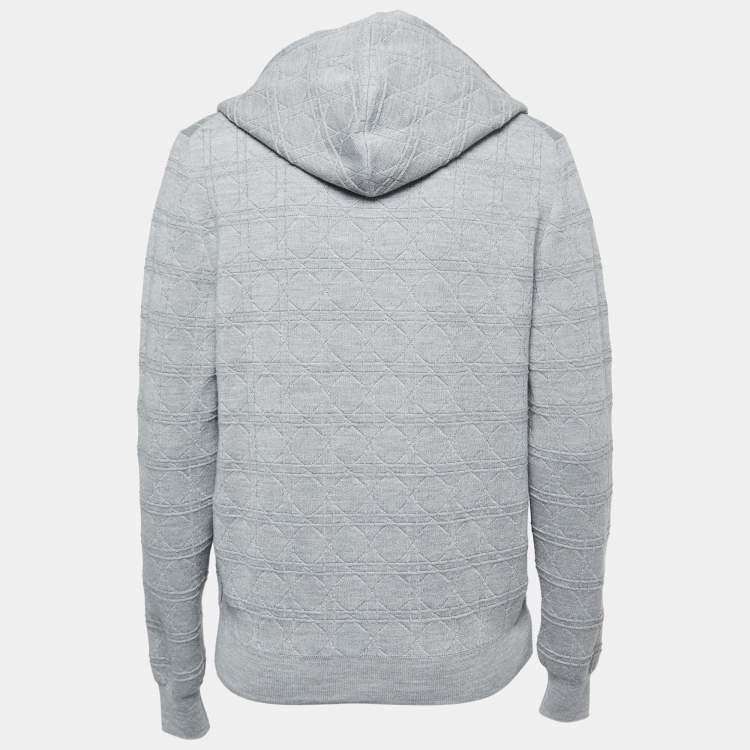 Pre Owned Dior Grey Macrocannage Wool & Silk Knit Zip Up Jumper S