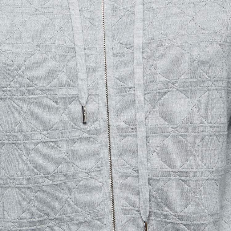 Pre Owned Dior Grey Macrocannage Wool & Silk Knit Zip Up Jumper S
