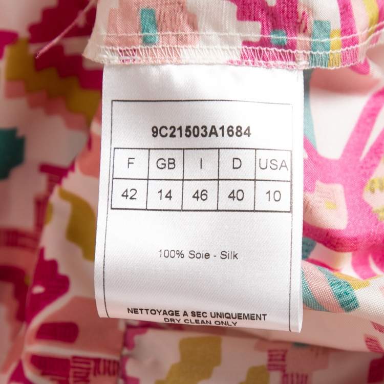 Pre Owned Dior Pink Printed Silk Peplum Blouse L