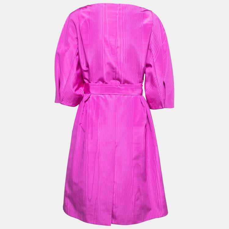 Pre Owned Dior Pink Silk Belted Coat Dress L