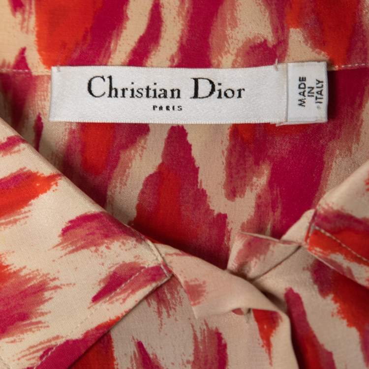 Pre Owned Christian Dior Pink Animal Print Silk Shirt L