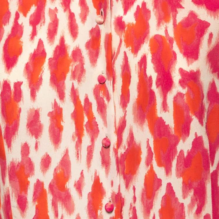 Pre Owned Christian Dior Pink Animal Print Silk Shirt L