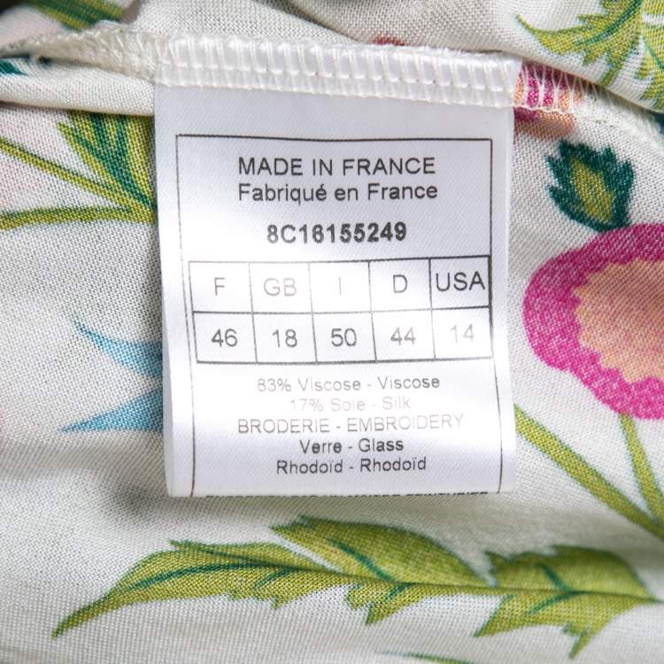 Pre Owned Christian Dior Multicolor Floral Printed Jersey Embellished Top XL