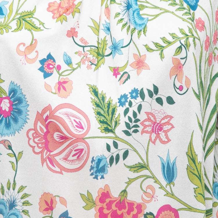 Pre Owned Christian Dior Multicolor Floral Printed Jersey Embellished Top XL