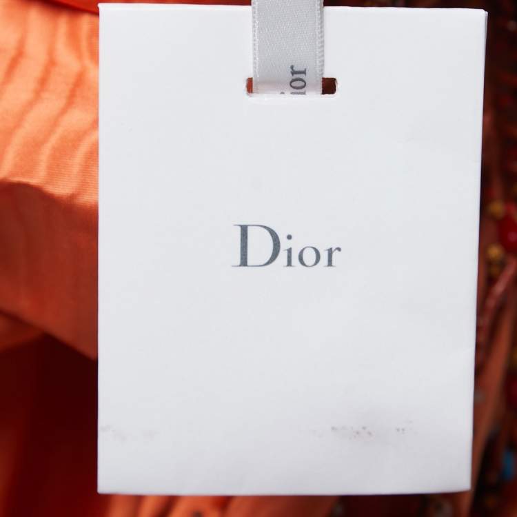 Pre Owned Christian Dior Orange Silk Embellished Off Shoulder Top M
