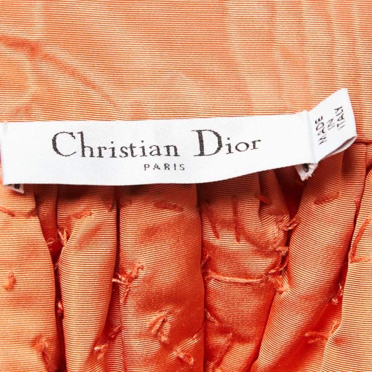 Pre Owned Christian Dior Orange Silk Embellished Off Shoulder Top M