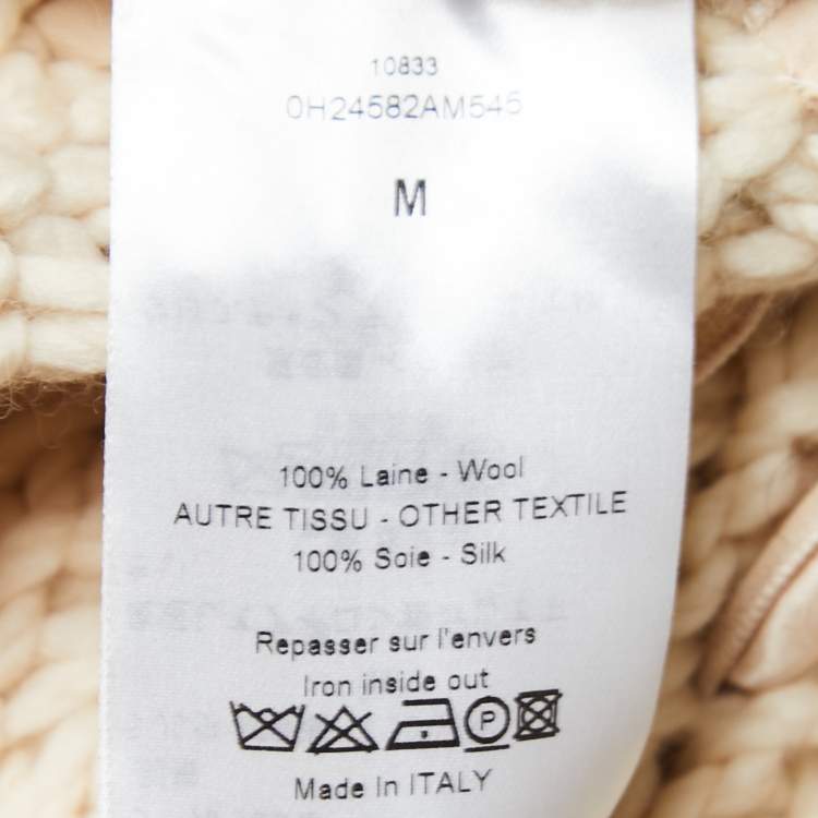 Pre Owned Christian Dior Cream Knitted Bow Embellished Sweater & Scarf Set M