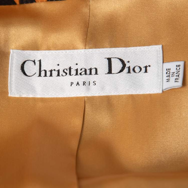 Pre Owned Christian Dior Yellow Animal Print Silk Belted Midi Dress L