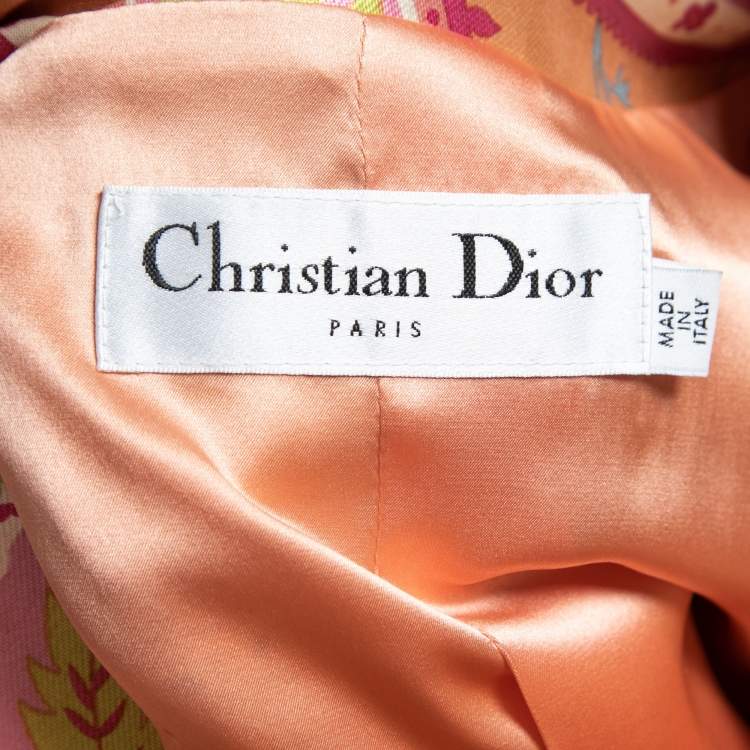 Pre Owned Christian Dior Beige Paisley Printed Silk Double-Breasted Coat L