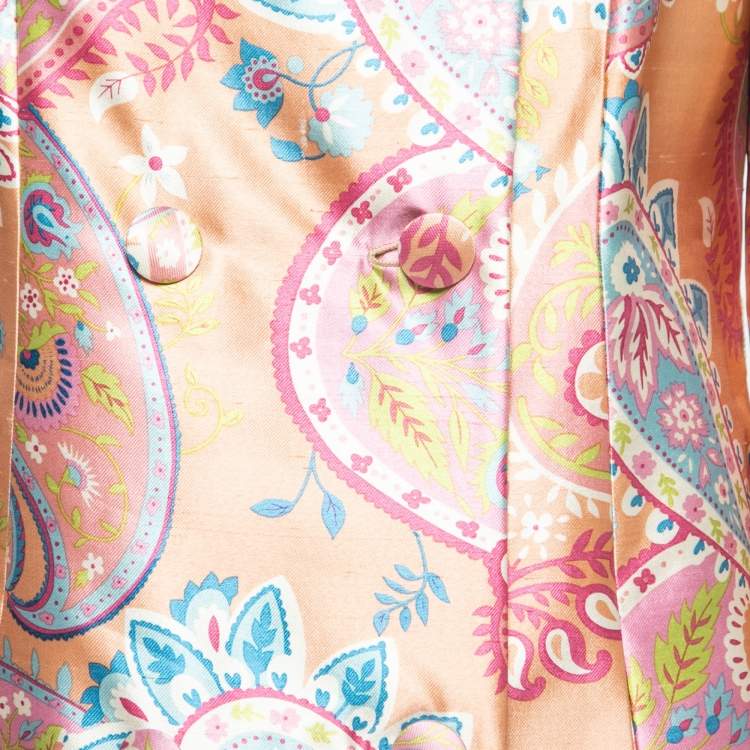 Pre Owned Christian Dior Beige Paisley Printed Silk Double-Breasted Coat L
