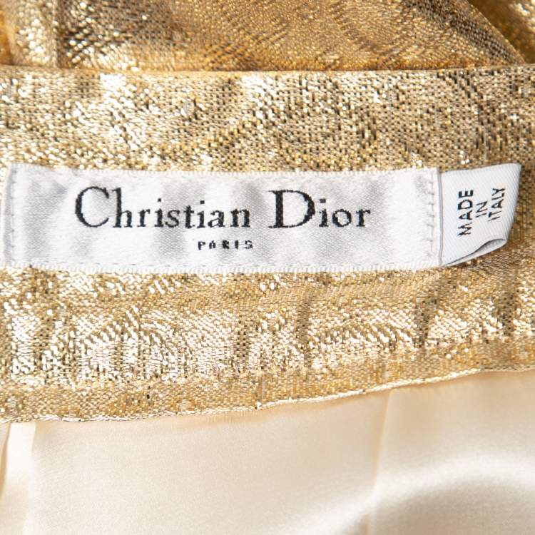Pre Owned Christian Dior Gold Lame Pleated Maxi Skirt M