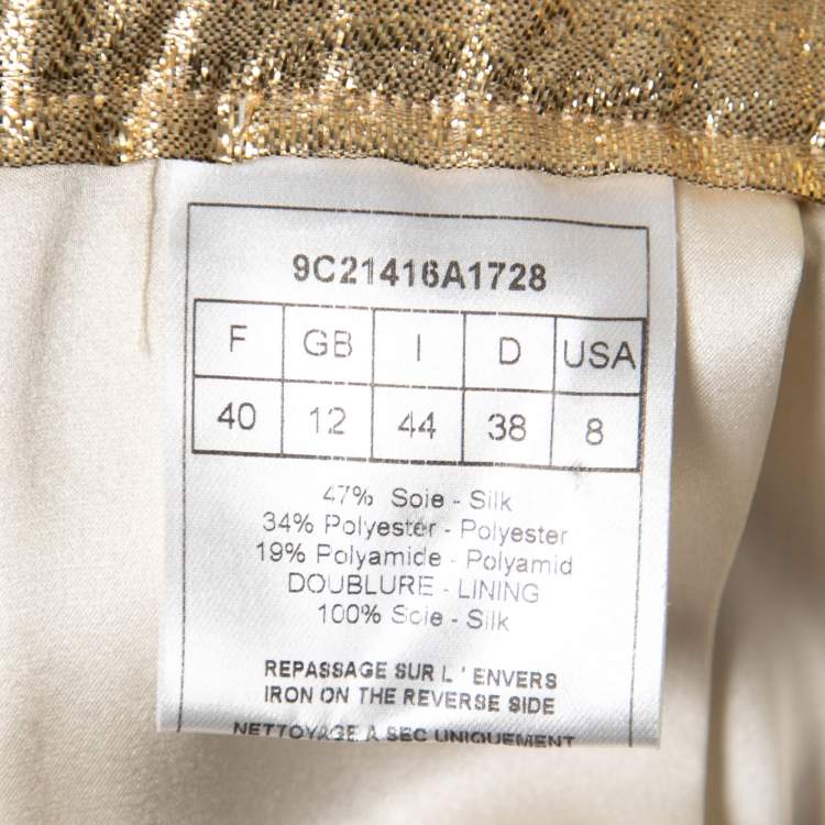 Pre Owned Christian Dior Gold Lame Pleated Maxi Skirt M