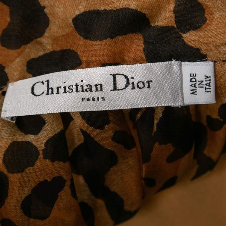 Pre Owned Christian Dior Brown Animal Print Silk Top & Pants Set L