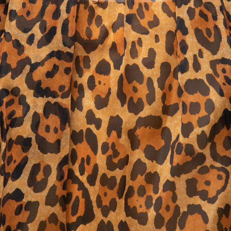 Pre Owned Christian Dior Brown Animal Print Silk Top & Pants Set L