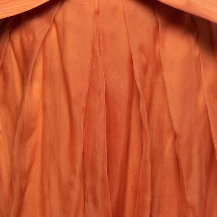 Pre Owned Christian Dior Orange Organza Belted Wide Leg Pants L