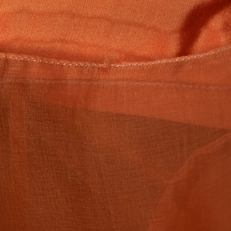 Pre Owned Christian Dior Orange Organza Belted Wide Leg Pants L