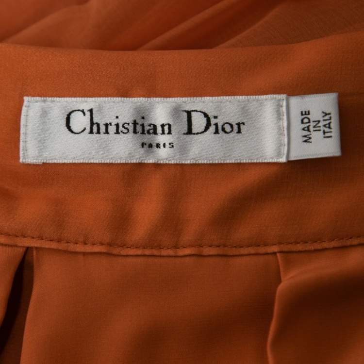 Pre Owned Christian Dior Orange Organza Belted Wide Leg Pants L