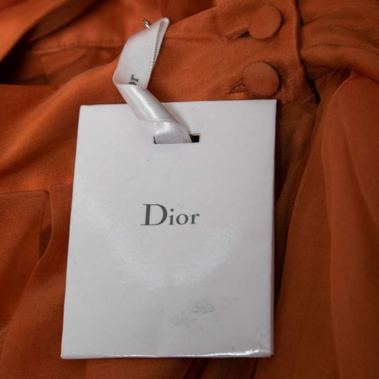 Pre Owned Christian Dior Orange Organza Belted Wide Leg Pants L