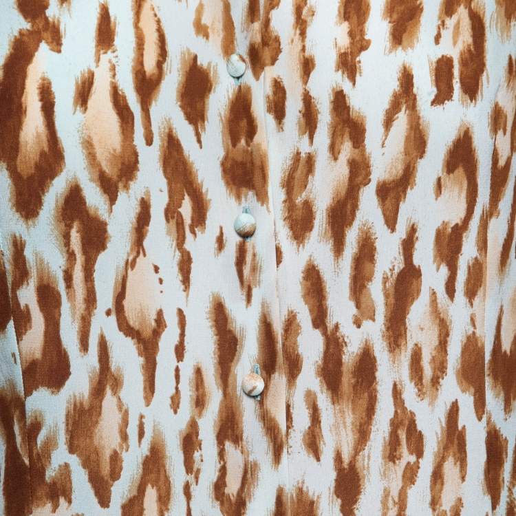 Pre Owned Christian Dior Brown Animal Print Silk Shirt M