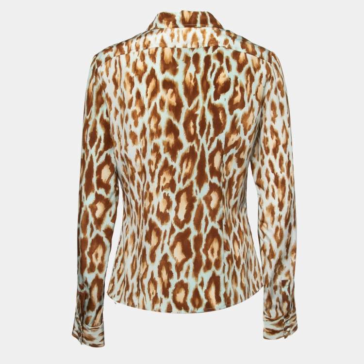 Pre Owned Christian Dior Brown Animal Print Silk Shirt M