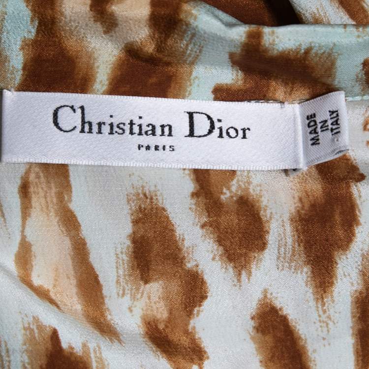 Pre Owned Christian Dior Brown Animal Print Silk Shirt M