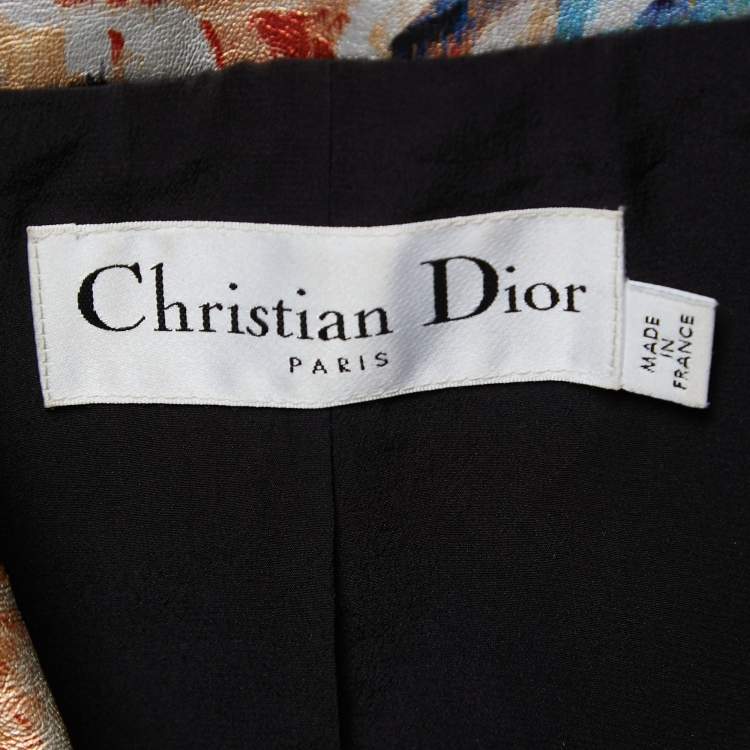 Pre Owned Christian Dior Black Floral Painted Lambskin Leather Biker Jacket S