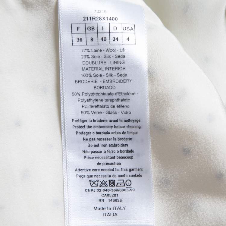 Pre Owned Christian Dior Cream Printed Embellished Crepe Sleeveless Mini Dress S