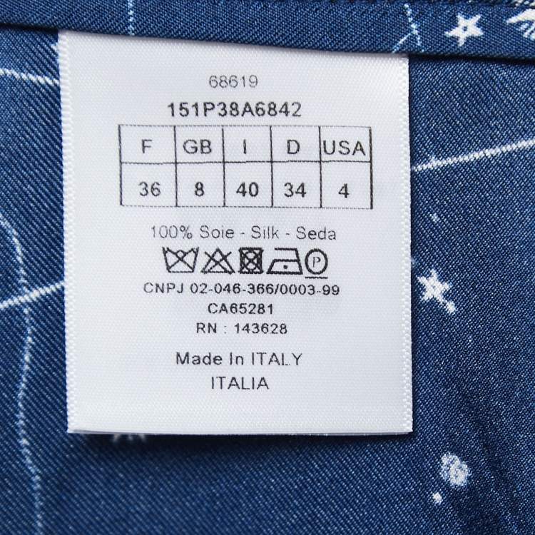 Pre Owned Christian Dior Blue Printed Silk Wide Leg Pants S