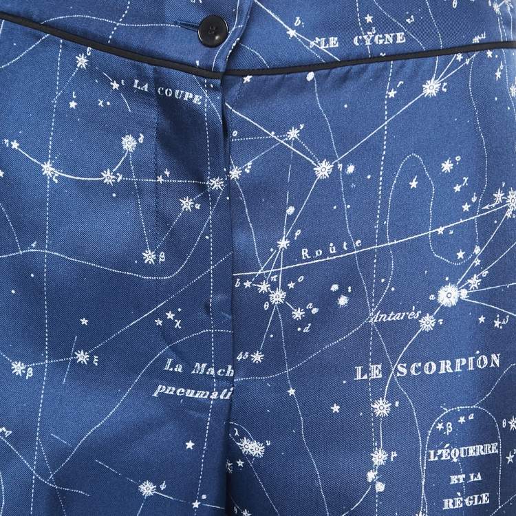 Pre Owned Christian Dior Blue Printed Silk Wide Leg Pants S
