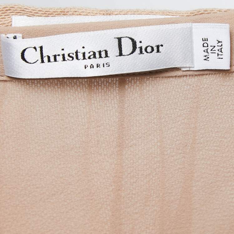Pre Owned Christian Dior Blush Pink Mesh Asymmetrical Midi Skirt M