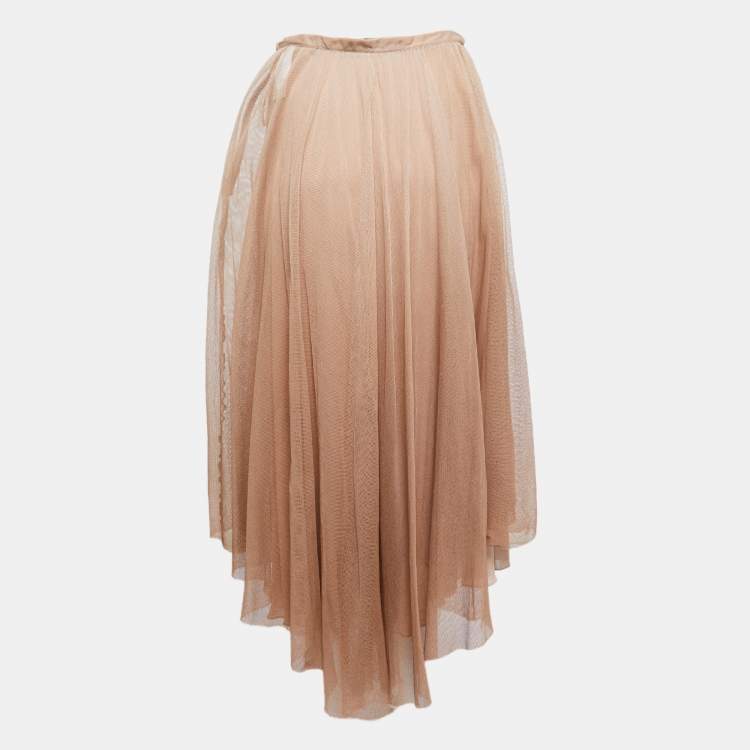 Pre Owned Christian Dior Blush Pink Mesh Asymmetrical Midi Skirt M