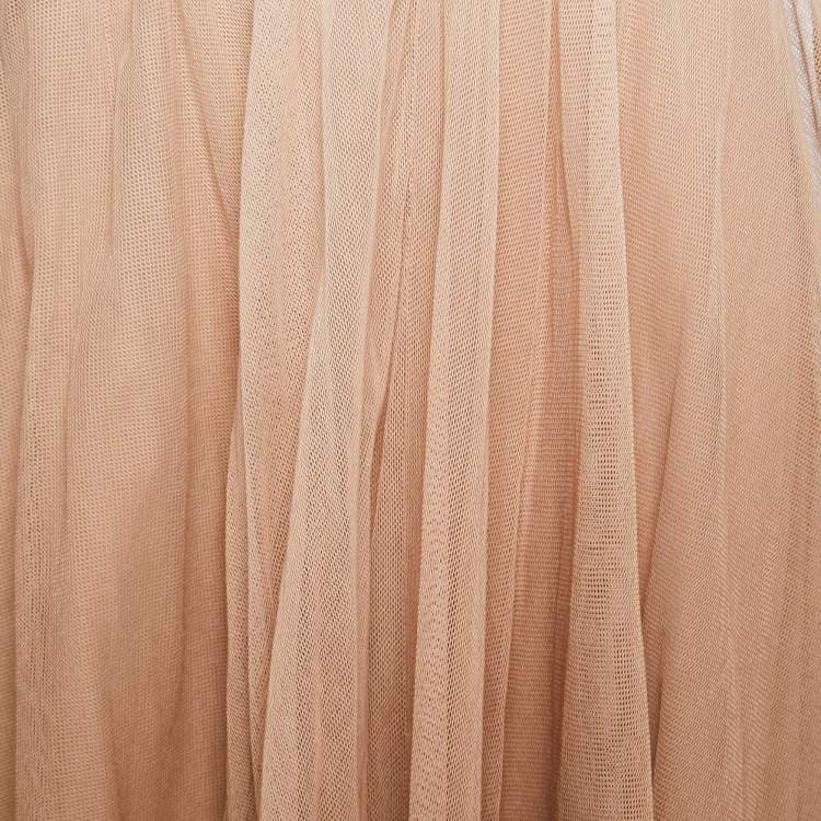 Pre Owned Christian Dior Blush Pink Mesh Asymmetrical Midi Skirt M