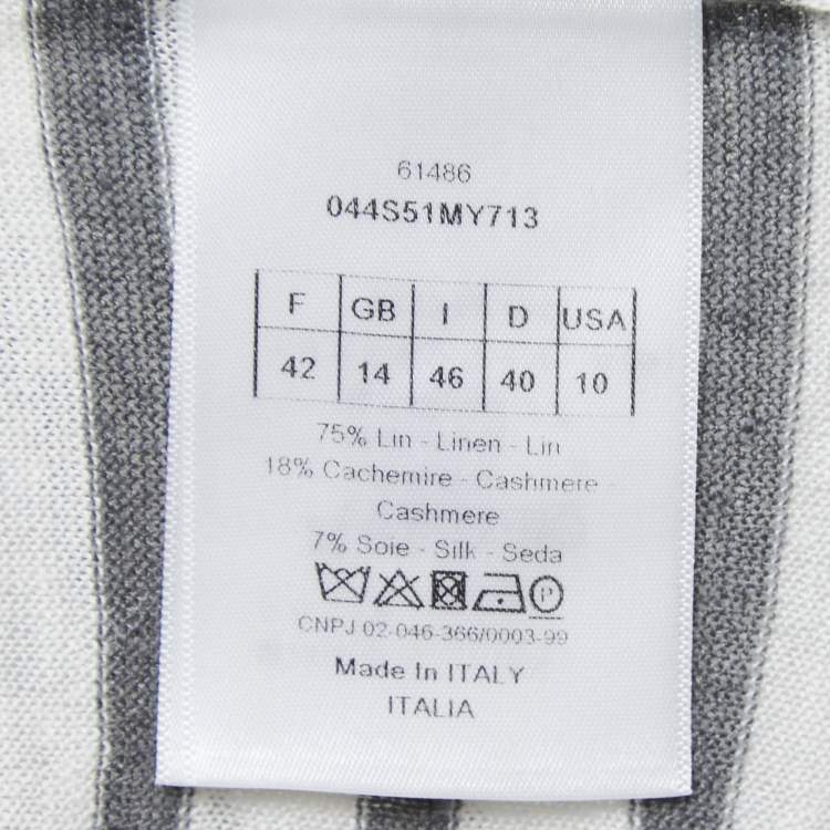 Pre Owned Christian Dior White/Grey Striped J'Adior Mikonos Knit Pullover L