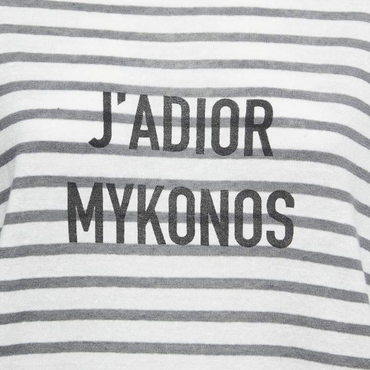 Pre Owned Christian Dior White/Grey Striped J'Adior Mikonos Knit Pullover L