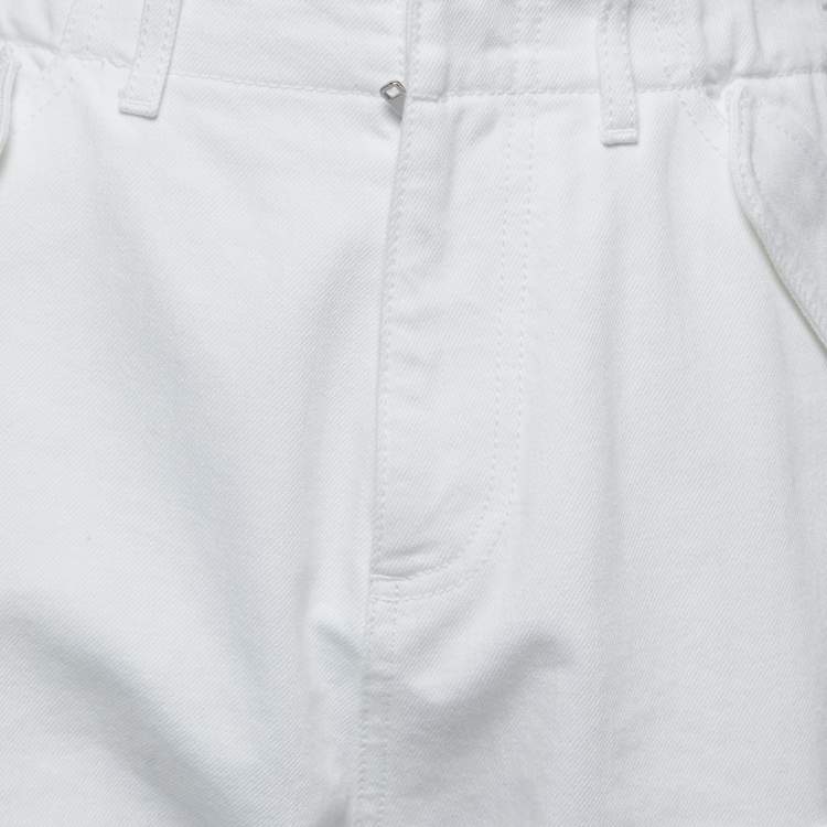 Pre Owned Christian Dior White Lion Printed Denim Wide Leg Cargo Jeans S Waist 28"