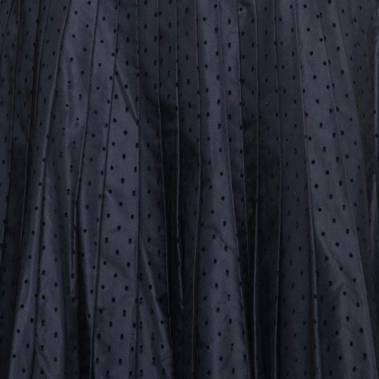 Pre Owned Christian Dior Black/Blue Dotted Tulle Pleated Midi Skirt S