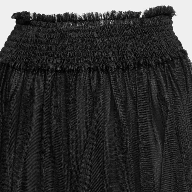 Pre Owned Dior Black Tulle Pleated Midi Skirt S