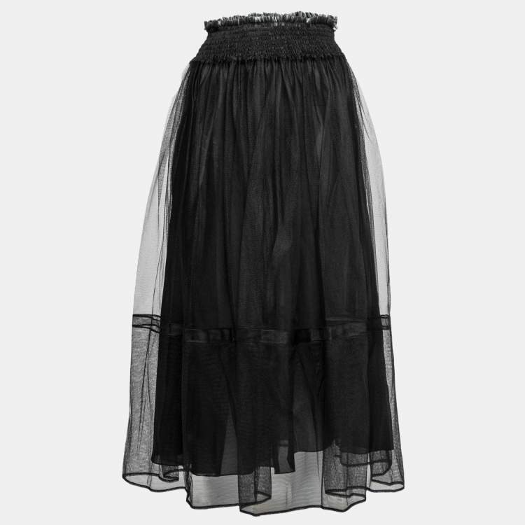 Pre Owned Dior Black Tulle Pleated Midi Skirt S