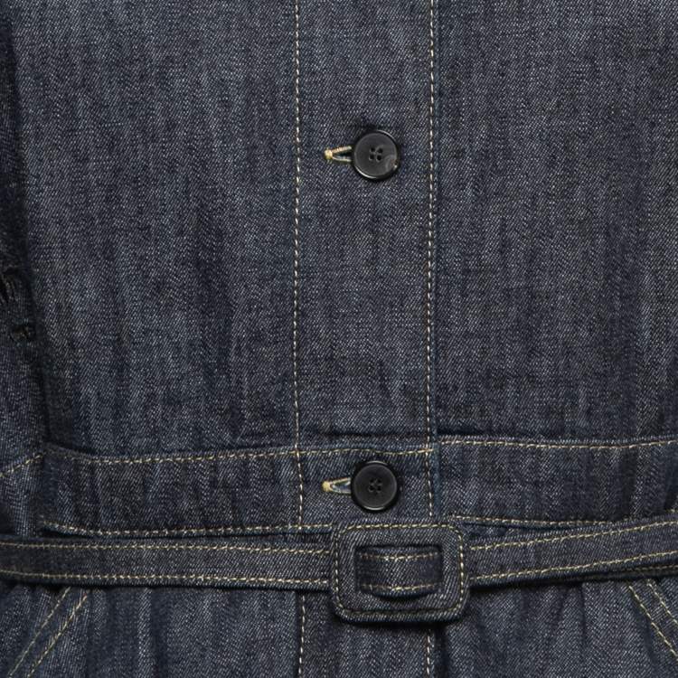 Pre Owned Christian Dior Blue Denim Belted Midi Dress M